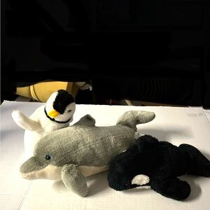 Sea World Plush Penguin, Dolphin, and Orca Set